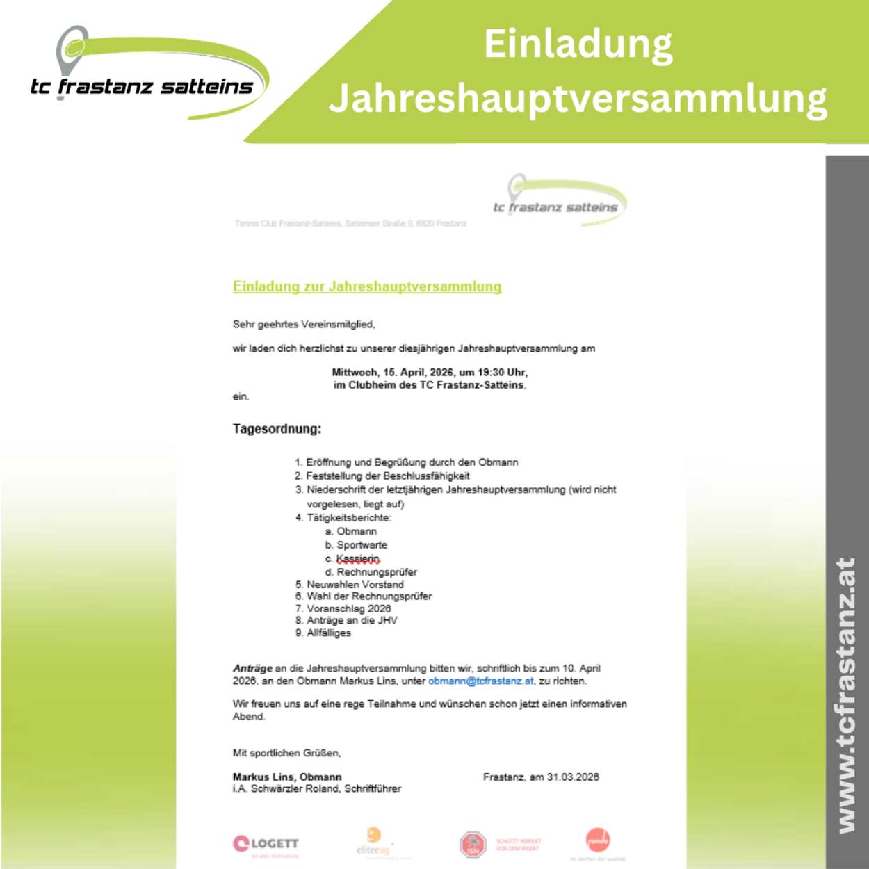 Einladung zur Jahreshaupversammlung